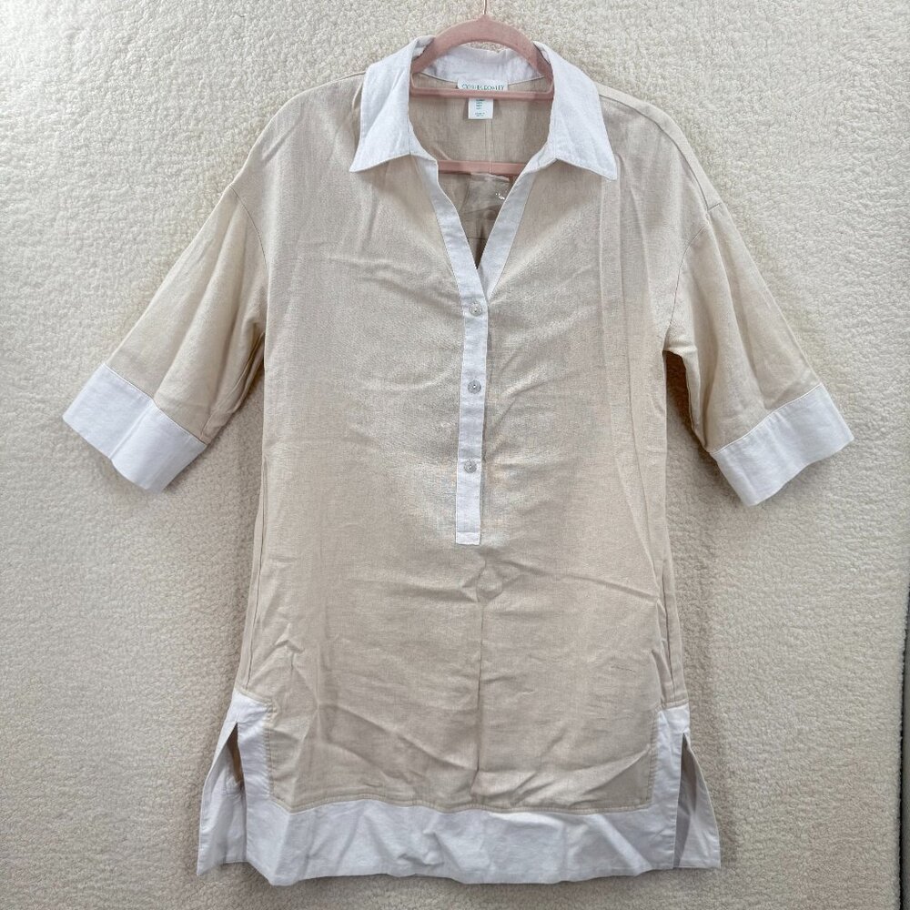 Cynthia Rowley Linen Blend Casual Midi Collared 3/4 Sleeve Dress, size S NEW